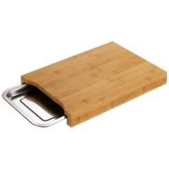 Wenko Schneidebrett, Mit Edelstahlschale, Holz, Braun