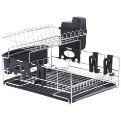 Geschirrabtropfständer, Mit Besteckkorb, Metall, Schwarz/silberfarben
