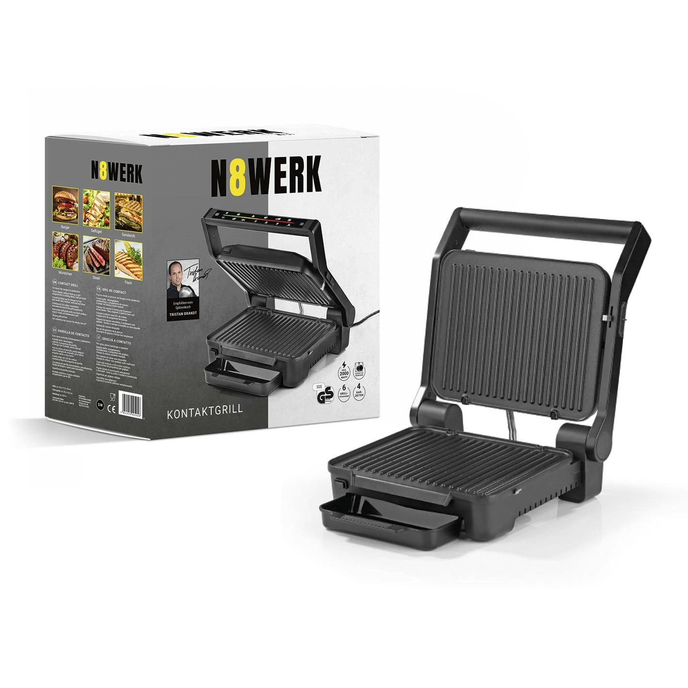 N8WERK Digital-Kontakt-Grill Midnight Edition - 2000W - Touch-Display Mit 6 Grill-Programmen - Image 6