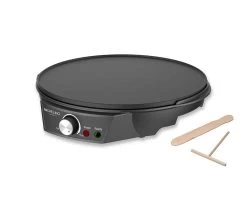 Michelino Crêpes Maker Fiesta Ø30cm, Antihaftbeschichtete Platte, Inkl. Teigverteiler 1200 W Schwarz