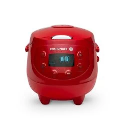 Reishunger Digitaler Mini Reiskocher Und Dampfgarer, Rot - Timer - Kleiner Multikocher, 8 Programme, 7-Phasen-Kochtechnologie, 1-3 Personen